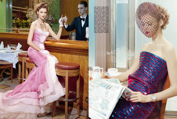 Carmen Kass by Josh Olins for UK Vogue July 2010, Wonder Dresses 01