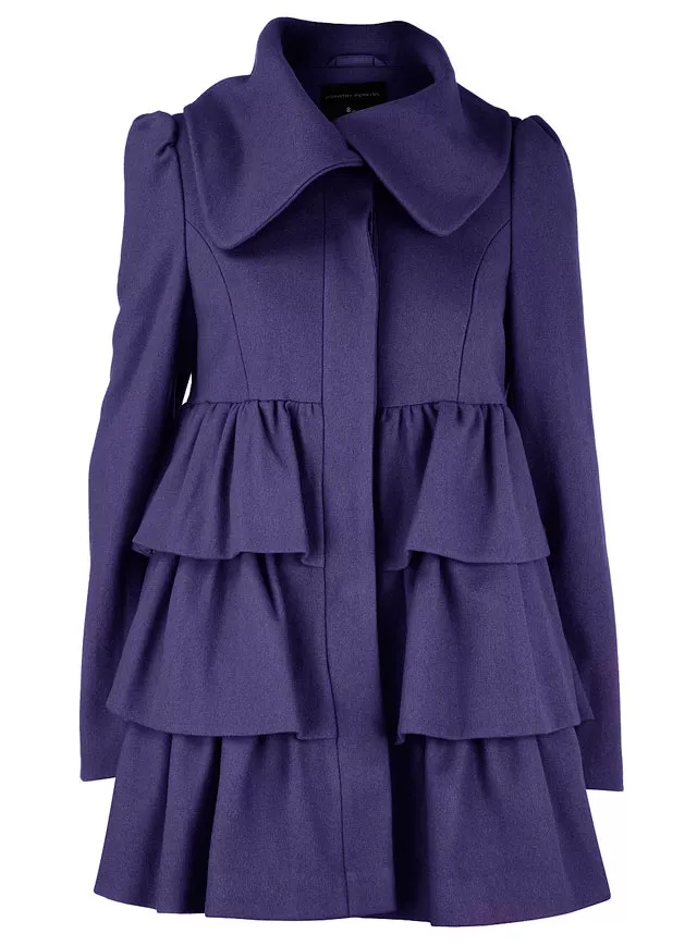 purple tiered coat at DP