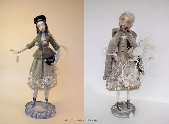 Anna Zueva art dolls, Snow Maiden (left), Winter's Bouquet