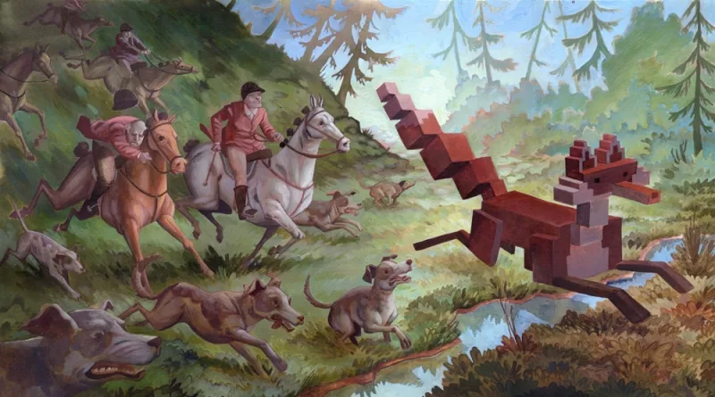 Laura Bifano painting, The Hunt, Menagerie series