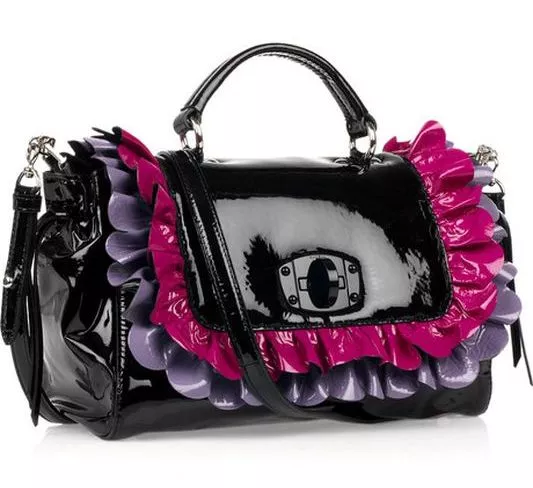 Patent-leather ruffle bag