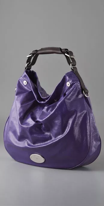 wrinkled patent-leather hobo bag
