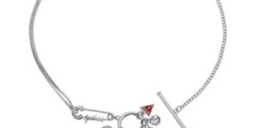 Guess Ladies Heart Safety Pin Charm Necklet